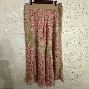 Jaclyn Smith Womens Maxi Skirt L Tan Red Paisley Pull On Lined AB12